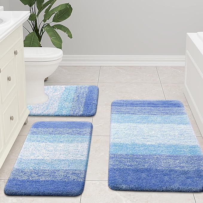 Arotive Microfiber Bathroom Rugs, Shaggy Soft and Absorbent Bath Rug, Non-Slip, Thick Plush Machine Washable Dry Bath Mats for Bathroom, Tub and Shower, 70x24, Light Royal Blue, Rectangular