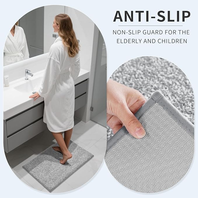 Yimobra Bathroom Runner Rug Non Slip Washable, Soft Absorbent Microfiber Long Bath Mat, Dual-Tone Decor Rug with Rubber Backing for Floor,Tub and Hallway,60x24,Home Essentials,Grey and White
