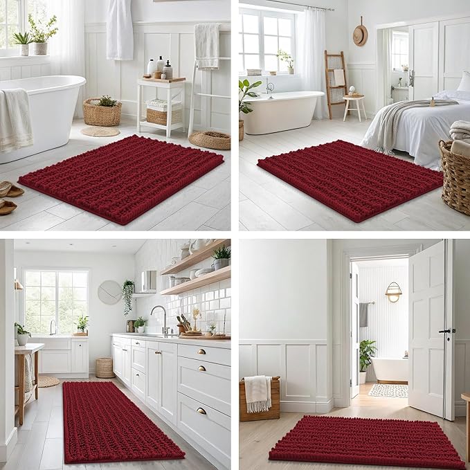 Smiry Bathroom Rugs Mat 30x20, Extra Soft Absorbent Chenille Bath Rugs, Non Slip Rubber Backing Machine Washable Quick Dry Bath Mats for Bathroom Floor, Tub, Shower, Home Decor Accessories, Red