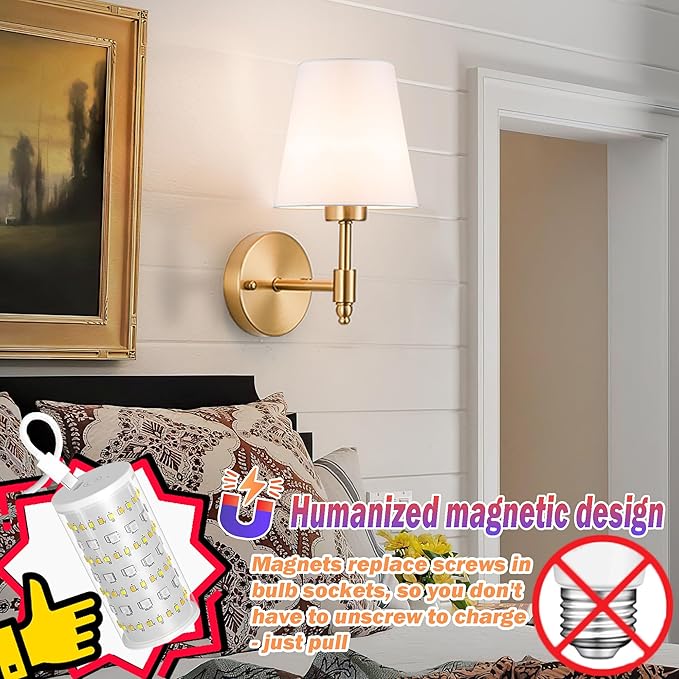 Battery Operated Wall Sconces Set of Two, Wireless Battery Wall Light with 10000mAh RGB Dimmable Magnetic Bulb and Remote, Rechargeable Sconce Wall Decor for Bedroom Living Room Hallway