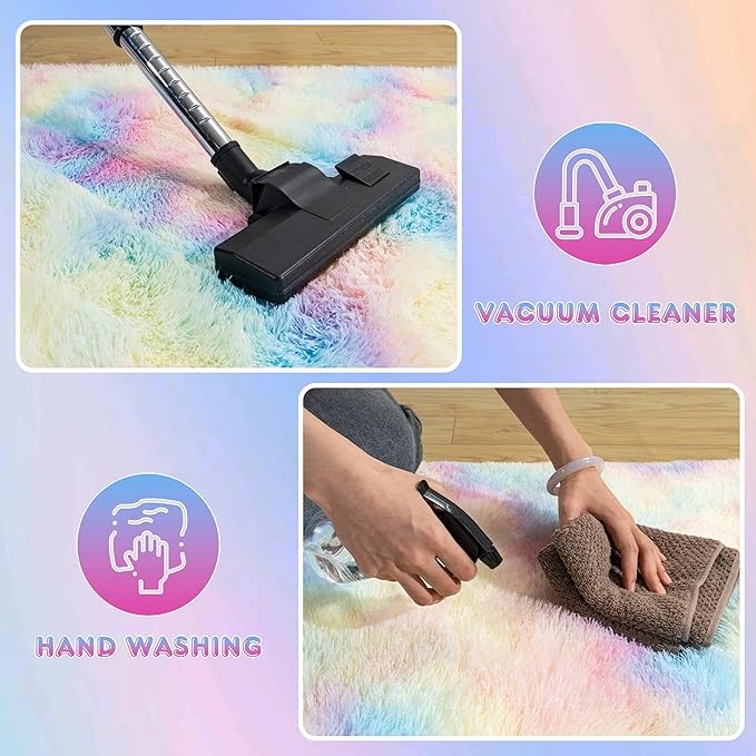 8x10 Large Area Rugs for Living Room, Ultra Fluffy Shag Rug for Bedroom, Modern Plush Soft Carpet for Girls Boys Kids Room Dorm Fuzzy Non Slip Rug for Home Decor Aesthetic, Rainbow