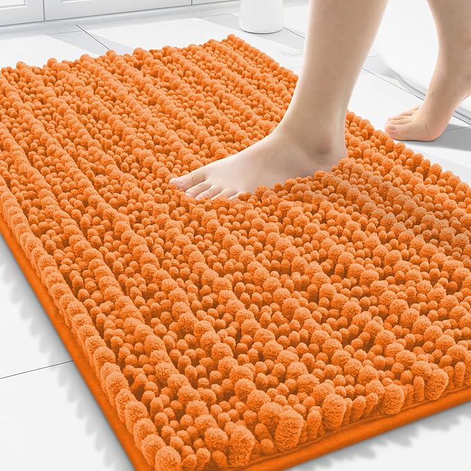 Smiry Bathroom Rugs Mat 30x20, Extra Soft Absorbent Chenille Bath Rugs, Non Slip Rubber Backing Machine Washable Quick Dry Bath Mats for Bathroom Floor, Tub, Shower, Home Decor Accessories, Orange