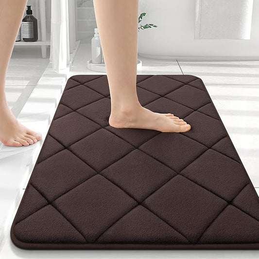OLANLY Memory Foam Bath Mat 36x24, Ultra Soft and Absorbent Bathroom Rugs, Machine Washable, Comfortable Bath Carpet for Bathroom Floor, Tub and Shower, Brown