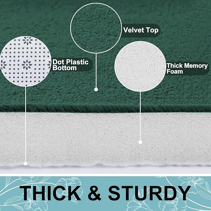 Smiry Memory Foam Bath Mat 47x17, Extra Soft and Absorbent Bathroom Mats, Non Slip Washable Carpet for Floor, Shower and Tub, Green