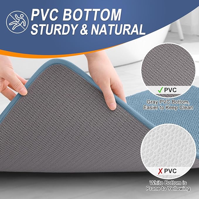 OLANLY Thick Memory Foam Bath Mat Rug 47x17, Extra Soft Absorbent Bathroom Rug, Quick Dry Bath Mats, Non-Slip, Machine Washable Carpet for Bathroom, Tub and Shower, Home Decor Accessories, Airy Blue