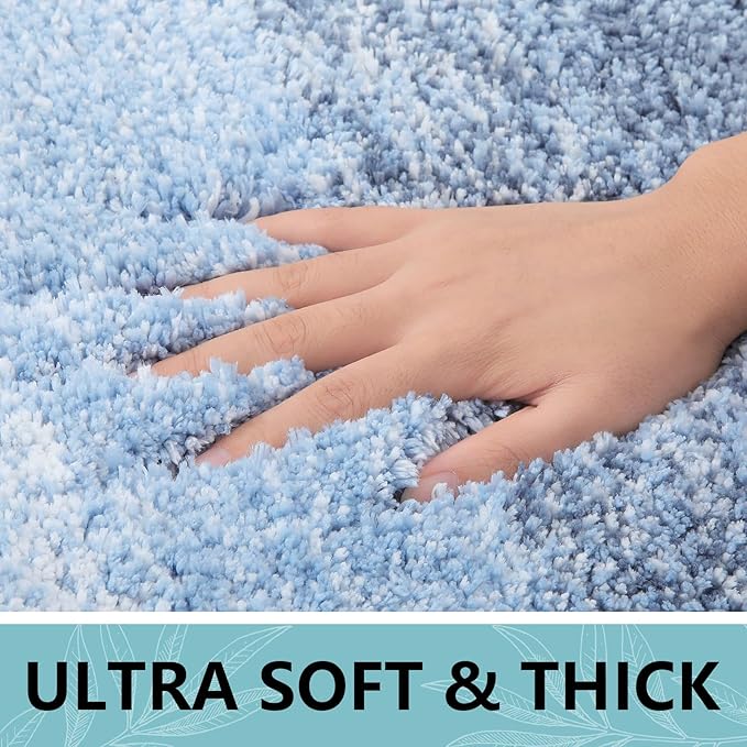 Arotive Microfiber Bathroom Rugs, Shaggy Soft and Absorbent Bath Rug, Non-Slip, Thick Plush Machine Washable Dry Bath Mats for Bathroom, Tub and Shower, 47x17, Light Blue, Rectangular