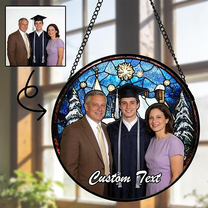 Personalized Gifts for Grandma - Custom Photo Family Portrait Faux Stained Glass Window Hanging Suncatcher, Christmas Mother's Day Home Ornaments Gift for Grandparents Nana Gigi Mom Grammy Gram