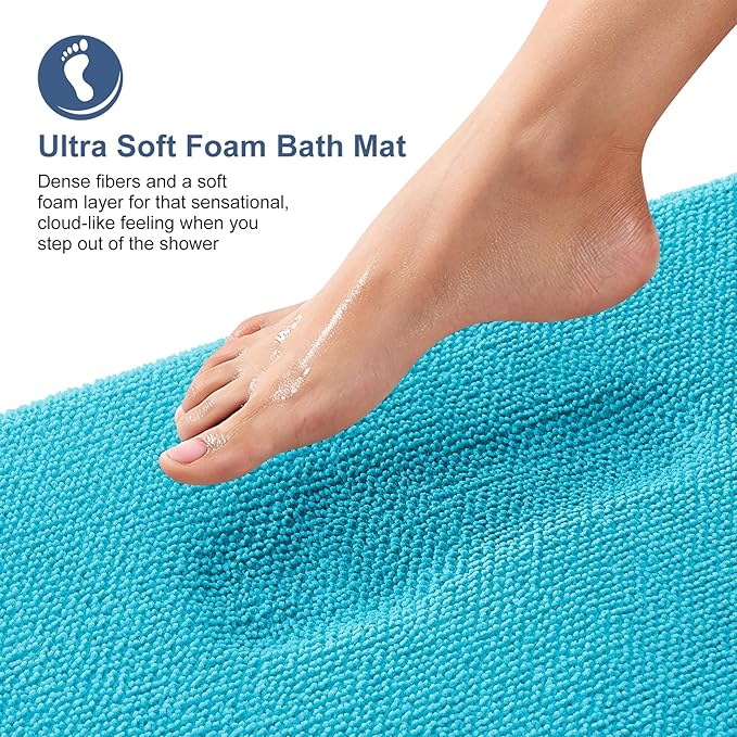 OLANLY Thick Memory Foam Bath Mat Rug 36x24, Extra Soft Absorbent Bathroom Rug, Quick Dry Bath Mats, Non-Slip, Machine Washable Carpet for Bathroom, Tub and Shower, Home Decor Accessories, Aqua Sky