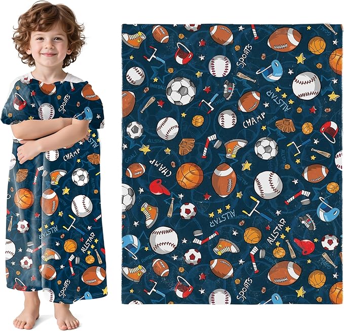 Wajade Sports Blanket for Boys,Soft Fleece 3D Soccer Basketball Baseball Football Kids Blanket for Couch Sofa Bedroom, Fuzzy Ball Throws for Kids Boys Teens,60"x80"