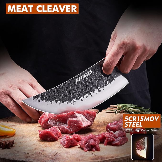 3PCS Hand Forged Butcher Knifes Set Razor Sharp Serbian Chef Knife Meat Cleaver Boning Knife Kitchen Set for Meat Cutting Cooking BBQ Gift for Men Women