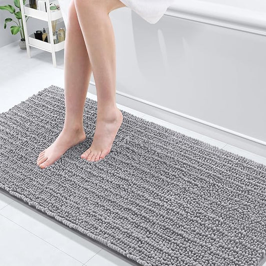 Arotive Luxury Chenille Bathroom Rug Mat, Extra Soft Thick Absorbent Shaggy Bath Rugs, Non-Slip Machine Wash Dry, Plush Bath Mats for Bathroom, Shower and Tub, 70x24, Grey