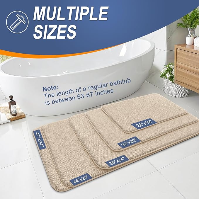 OLANLY Thick Memory Foam Bath Mat Rug 30x20, Extra Soft Absorbent Bathroom Rug, Quick Dry Bath Mats, Non-Slip, Machine Washable Carpet for Bathroom, Tub and Shower, Home Decor Accessories, Beige