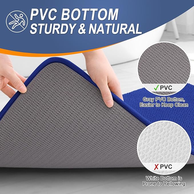 OLANLY Thick Memory Foam Bath Mat Rug 47x17, Extra Soft Absorbent Bathroom Rug, Quick Dry Bath Mats, Non-Slip, Machine Washable Carpet for Bathroom, Tub and Shower, Home Decor Accessories, Royal Blue