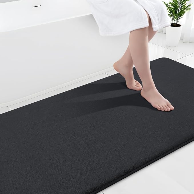 Smiry Memory Foam Bath Mat 44x24, Extra Soft and Absorbent Bathroom Mats, Non Slip Washable Carpet for Floor, Shower and Tub, Black