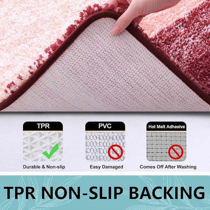 Arotive Microfiber Bathroom Rugs, Shaggy Soft and Absorbent Bath Rug, Non-Slip, Thick Plush Machine Washable Dry Bath Mats for Bathroom, Tub and Shower, 40x24, Burgundy, Rectangular