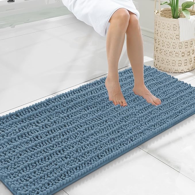 Smiry Bathroom Rugs Mat 47x20, Extra Soft Absorbent Chenille Bath Rugs, Non Slip Rubber Backing Machine Washable Quick Dry Bath Mats for Bathroom Floor, Tub, Shower, Decor Accessories, Grayish Blue