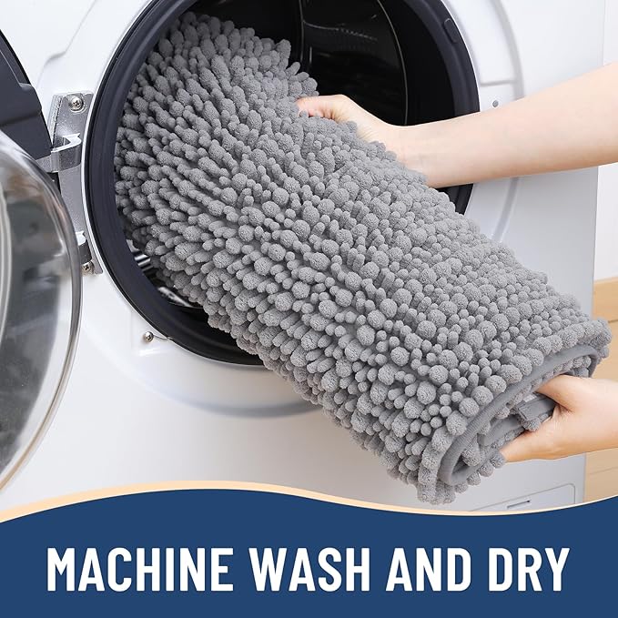 Arotive Luxury Chenille Bathroom Rug Mat, Extra Soft Thick Absorbent Shaggy Bath Rugs, Non-Slip Machine Wash Dry, Plush Bath Mats for Bathroom, Shower and Tub, 60x24, Grey