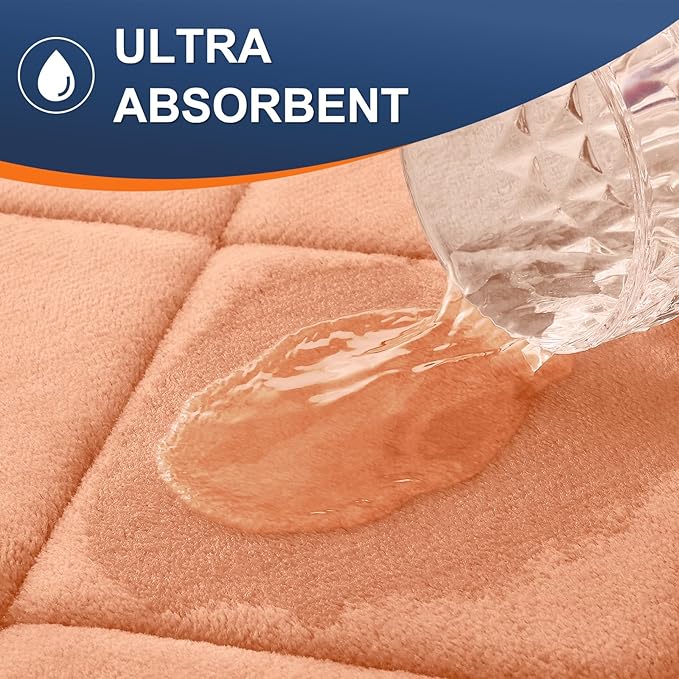 OLANLY Memory Foam Bath Mat 44x24, Ultra Soft and Absorbent Bathroom Rugs, Machine Washable, Comfortable Bath Carpet for Bathroom Floor, Tub and Shower, Peach