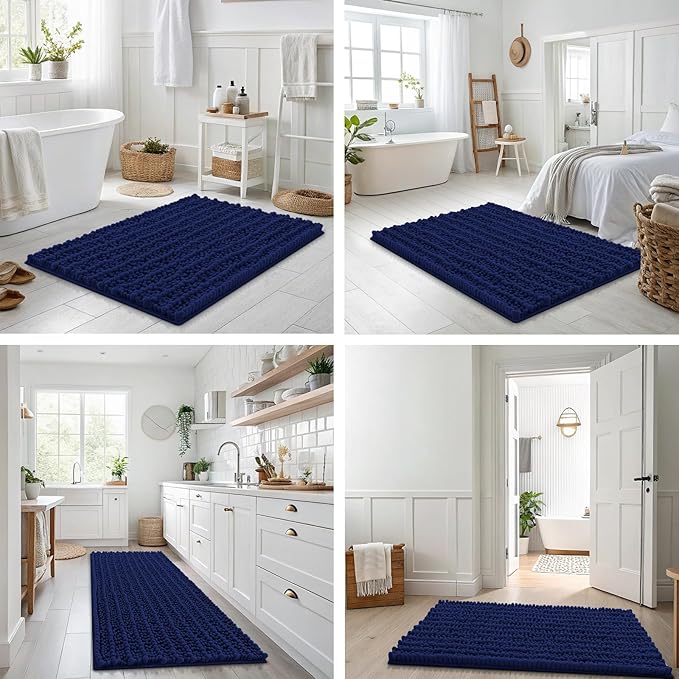Smiry Bathroom Rugs Mat 44x24, Extra Soft Absorbent Chenille Bath Rugs, Non Slip Rubber Backing Machine Washable Quick Dry Bath Mats for Bathroom Floor, Tub, Shower, Home Decor Accessories, Navy Blue