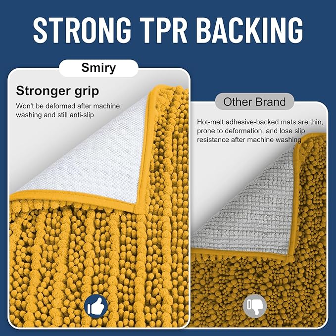 Smiry Bathroom Rugs Mat 30x20, Extra Soft Absorbent Chenille Bath Rugs, Non Slip Rubber Backing Machine Washable Quick Dry Bath Mats for Bathroom Floor, Tub, Shower, Home Accessories, Golden Yellow