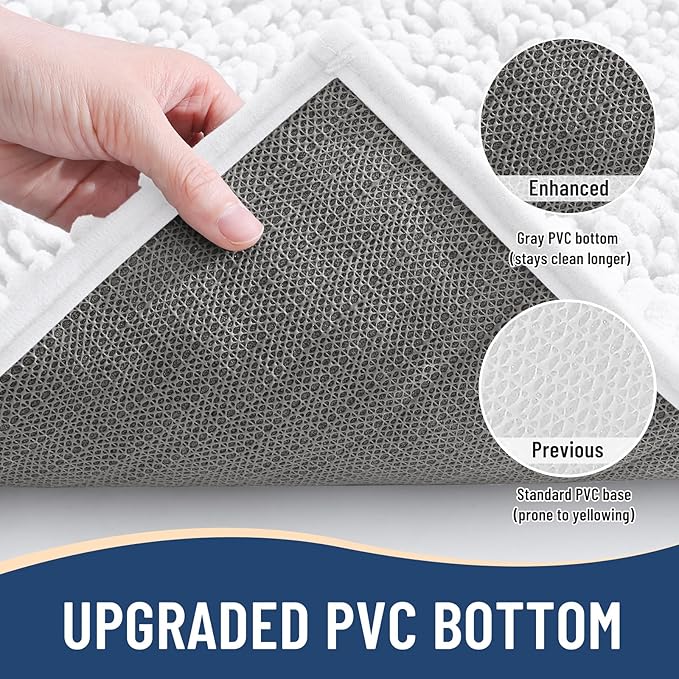 Arotive Luxury Chenille Bathroom Rug Mat, Extra Soft Thick Absorbent Shaggy Bath Rugs, Non-Slip Machine Wash Dry, Plush Bath Mats for Bathroom, Shower and Tub, 40x24, White