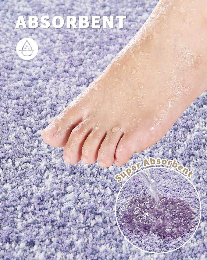 Yimobra Long Bathroom Rug Non Slip Washable, Soft Absorbent Microfiber Bath Mat, Dual-Tone Decor Rug with Rubber Backing for Bathroom Floor,Tub and Shower,47x24,Home Essentials,Purple and White