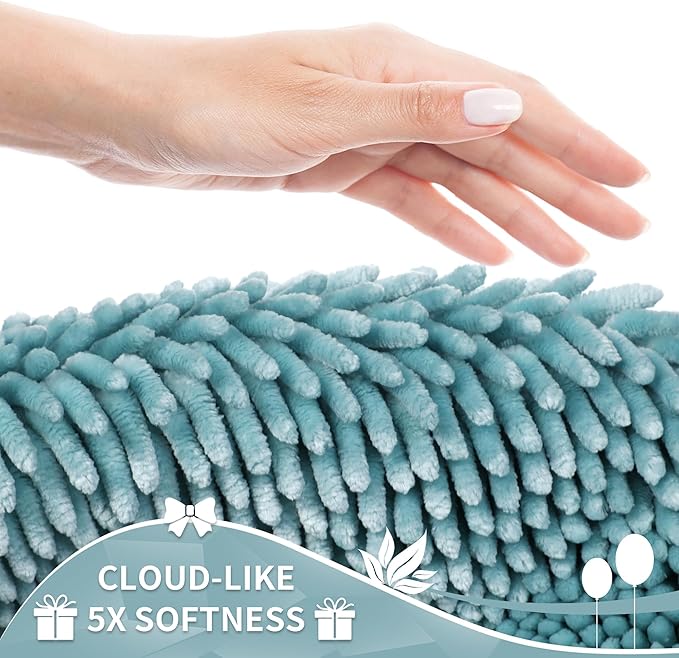 Yimobra Chenille Bathroom Rugs Non Slip, Extra Thick Soft Absorbent Bath Rug 31.5x20 Inch, Machine Washable Quick Dry Bath Mat for Bathroom Floor, Tub and Shower, Home Decor Accessories, Greyish Blue