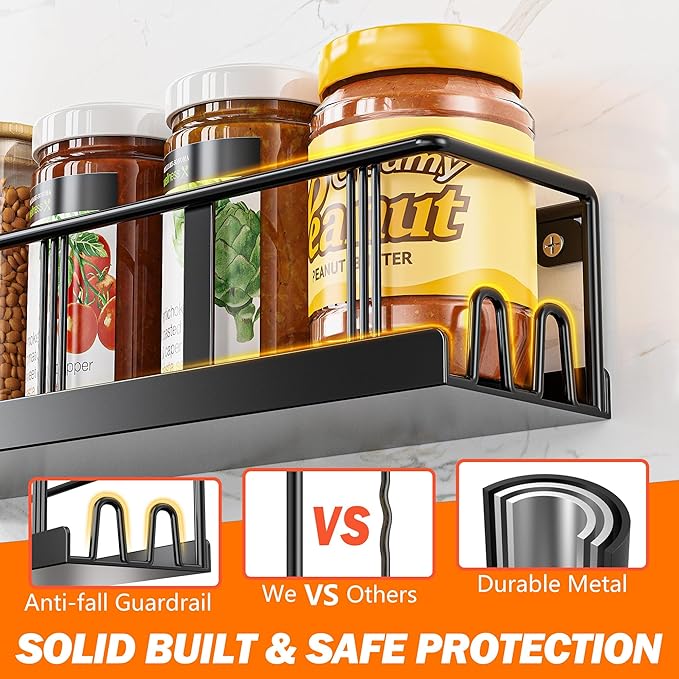 Wall Mounted Spice Rack Organizer (2 Pack) – Space Saving Kitchen Storage