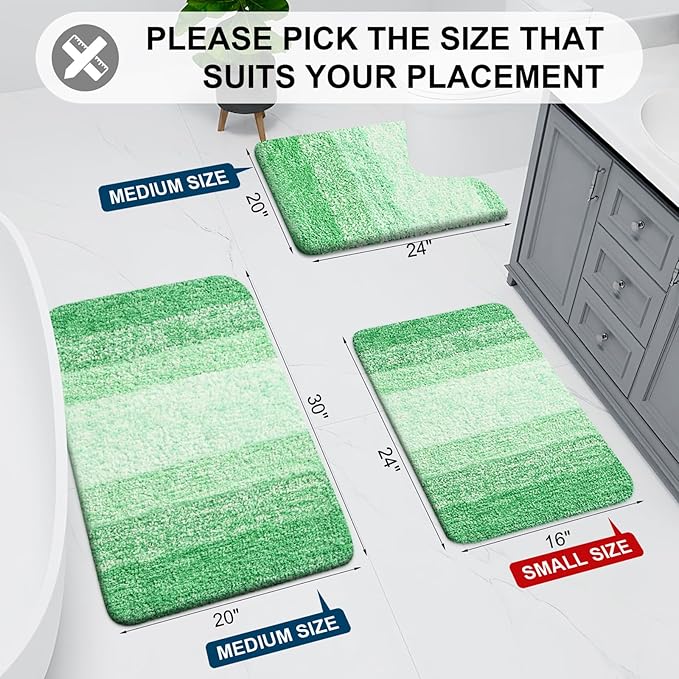 Arotive Microfiber Bathroom Rugs, Shaggy Soft and Absorbent Bath Rug, Non-Slip, Thick Plush Machine Washable Dry Bath Mats for Bathroom, Tub and Shower, 44x24, Green, Rectangular