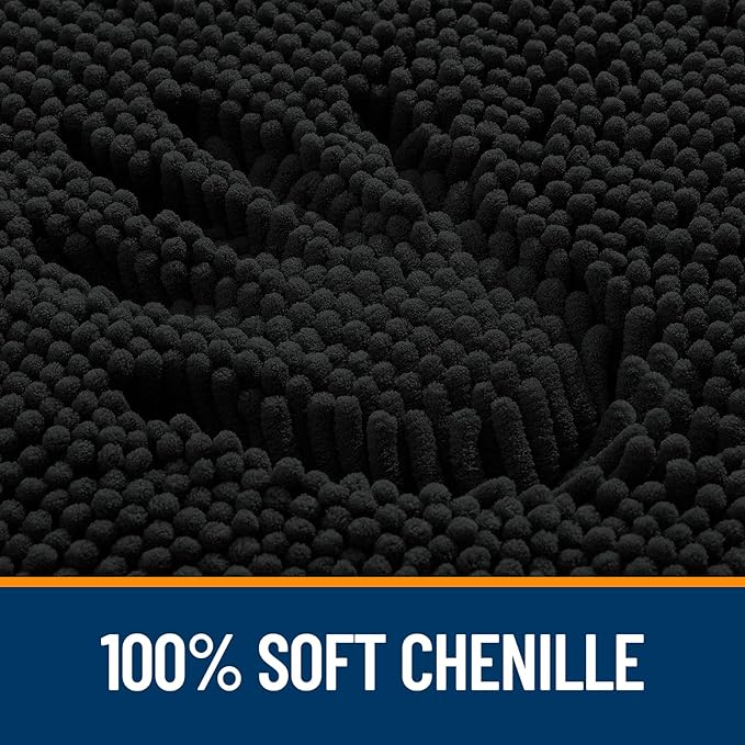 OLANLY Bathroom Rugs 47x20, Extra Soft Absorbent Chenille Bath Rugs, Rubber Backing Quick Dry, Machine Washable Bath Mats for Bathroom Floor, Tub and Shower, Home Decor Accessories, Black