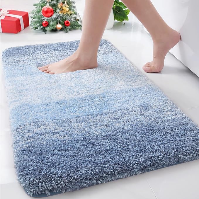 Arotive Microfiber Bathroom Rugs, Shaggy Soft and Absorbent Bath Rug, Non-Slip, Thick Plush Machine Washable Dry Bath Mats for Bathroom, Tub and Shower, 30x20, Light Blue, Rectangular
