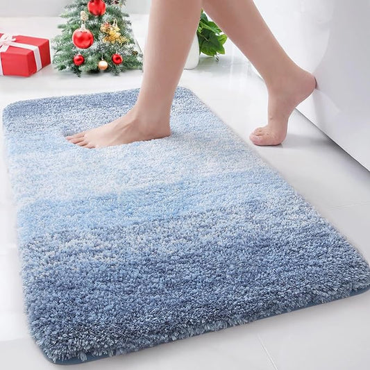 Arotive Microfiber Bathroom Rugs, Shaggy Soft and Absorbent Bath Rug, Non-Slip, Thick Plush Machine Washable Dry Bath Mats for Bathroom, Tub and Shower, 30x17, Light Blue, Rectangular
