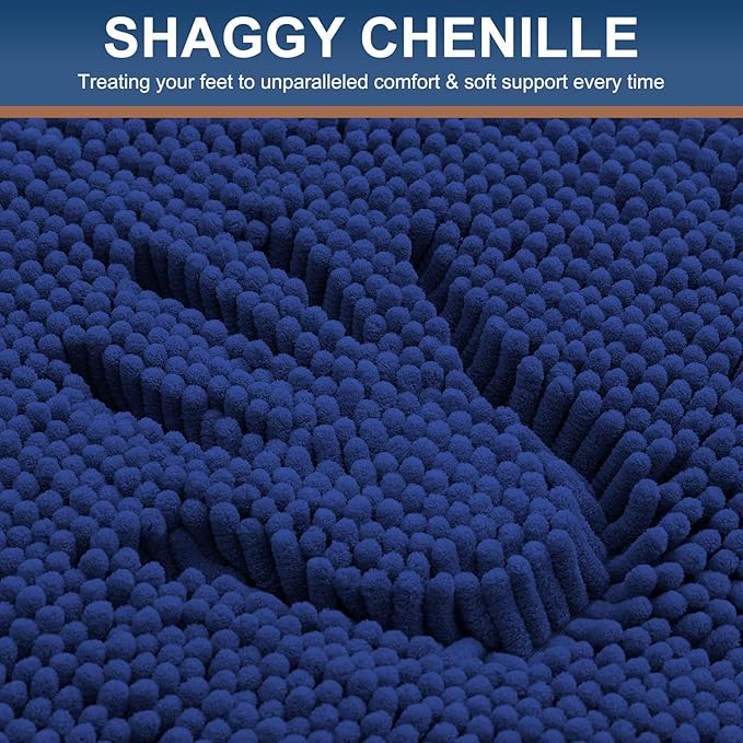 Smiry Luxury Chenille Bathroom Rugs 30x20, Extra Soft and Absorbent Shaggy Bath Mat, Machine Washable, Non-Slip Plush Carpet Runner for Tub, Shower, and Floor, Home Decor Accessories, Royal Blue