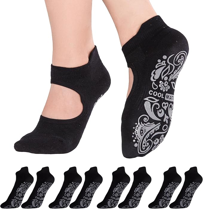 CoolMate Pilates Socks with Grips for Women, Yoga Socks, Crew Non Slip Women for Barre, Pilates Gifts