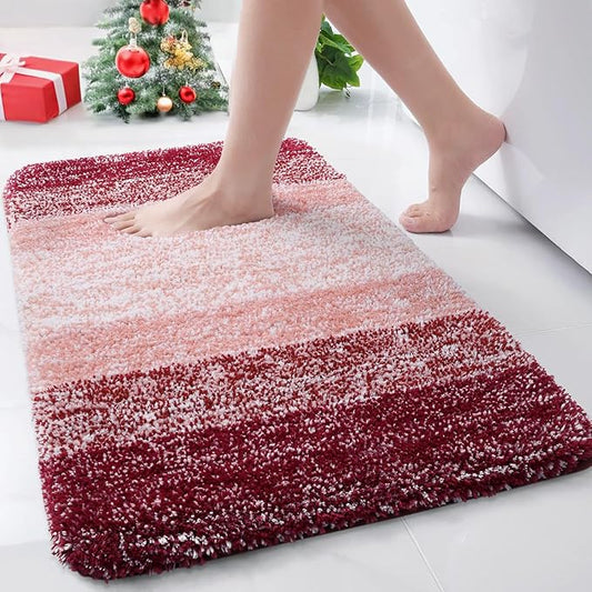 Arotive Microfiber Bathroom Rugs, Shaggy Soft and Absorbent Bath Rug, Non-Slip, Thick Plush Machine Washable Dry Bath Mats for Bathroom, Tub and Shower, 24x16, Burgundy, Rectangular