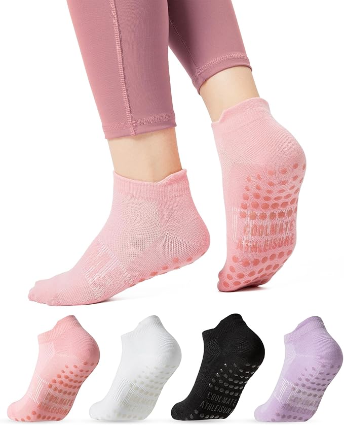 CoolMate Pilates Socks with Grips for Women, Yoga Socks, Crew Non Slip Women for Barre, Pilates Gifts