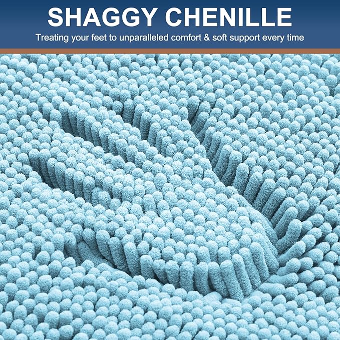 Smiry Luxury Chenille Bathroom Rugs 36x24, Extra Soft and Absorbent Shaggy Bath Mat, Machine Washable, Non-Slip Plush Carpet Runner for Tub, Shower, and Floor, Home Decor Accessories, Sky Blue