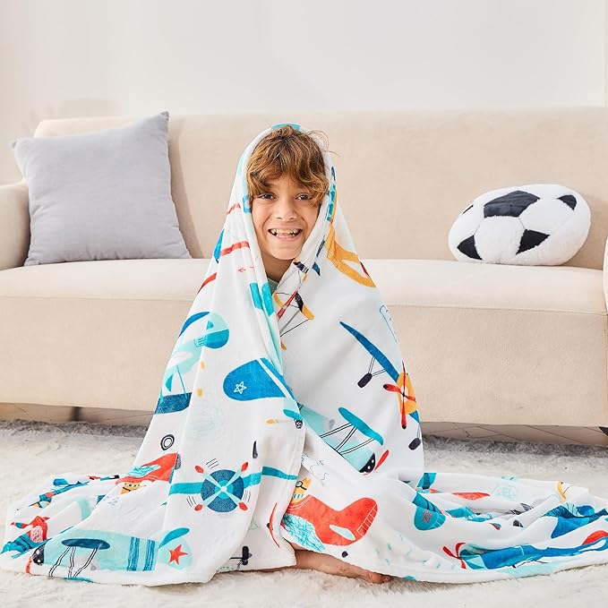 Wajade Airplane Blanket for Boys Soft Fleece Cute Aircraft Blanket for Couch Sofa Bedroom Fuzzy Flannel Blankets Birthday for Kids Boys 60"x80"