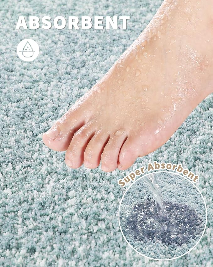 Yimobra Long Bathroom Rug Non Slip Washable, Soft Absorbent Microfiber Bath Mat, Dual-Tone Decor Rug with Rubber Backing for Bathroom Floor,Tub and Shower,47x24,Home Essentials,Light Blue and White