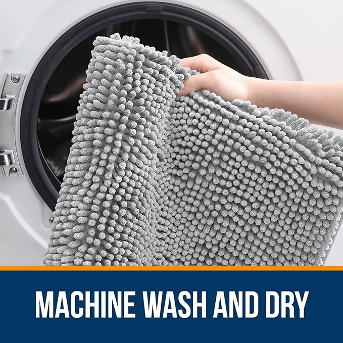 OLANLY Bathroom Rugs 47x24, Extra Soft Absorbent Chenille Bath Rugs, Rubber Backing Quick Dry, Machine Washable Bath Mats for Bathroom Floor, Tub and Shower, Home Decor Accessories, Light Grey