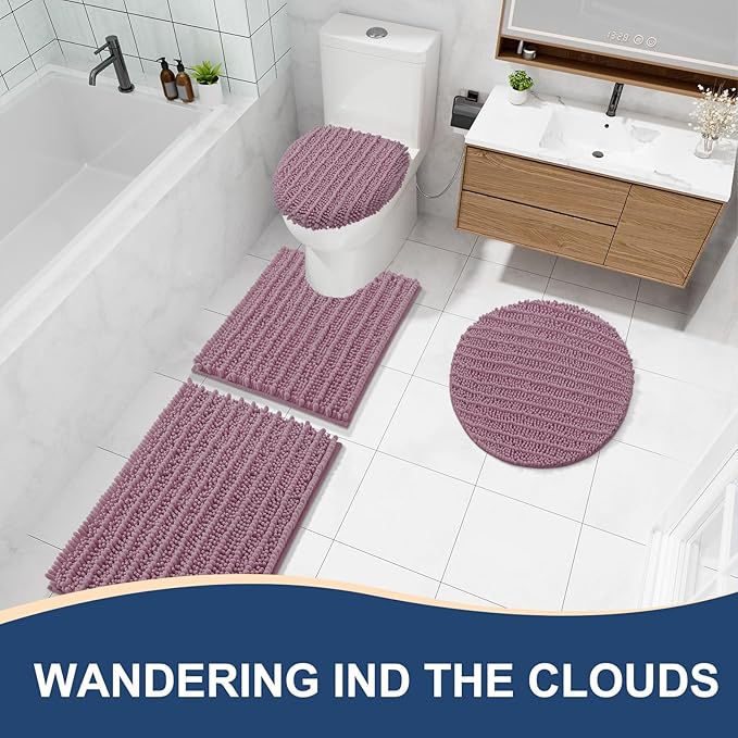 Arotive Luxury Chenille Bathroom Rug Mat, Extra Soft Thick Absorbent Shaggy Bath Rugs, Non-Slip Machine Wash Dry, Plush Bath Mats for Bathroom, Shower and Tub, 34x21, Deep Plum