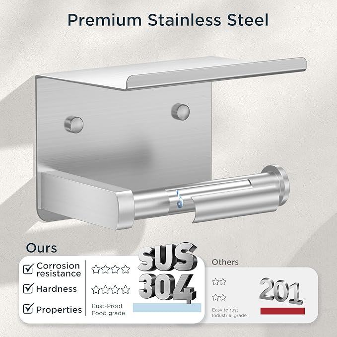 FORIOUS Bathroom Hardware Accessories Set, SUS304 Stainless Steel 24 Inch Towel Bar Set Wall Mounted, Modern Toilet Paper Holder with Shelf for Bathroom, 5 Pieces (Stainless Steel)