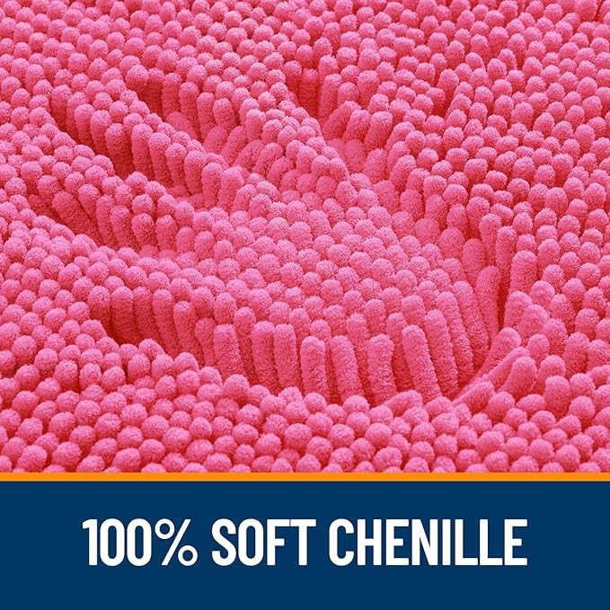 OLANLY Bathroom Rugs 44x24, Extra Soft Absorbent Chenille Bath Rugs, Rubber Backing Quick Dry, Machine Washable Bath Mats for Bathroom Floor, Tub and Shower, Home Decor Accessories, Hot Pink