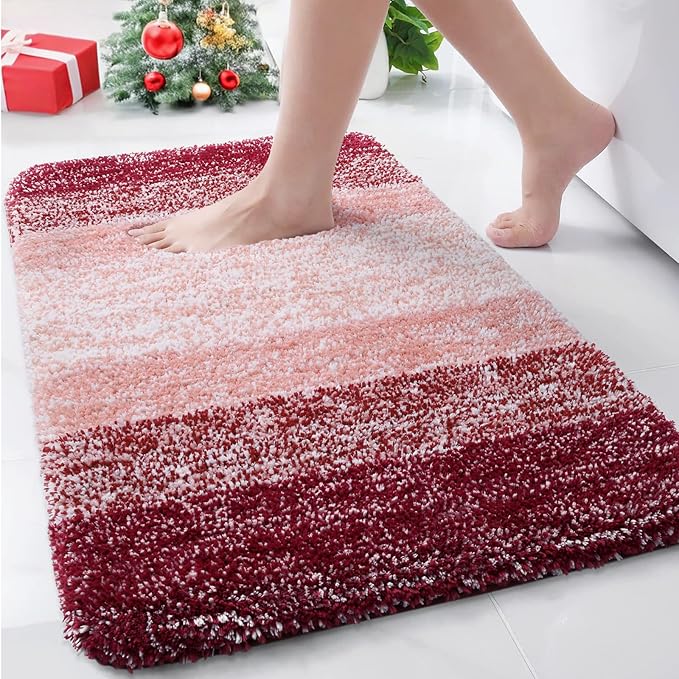 Arotive Microfiber Bathroom Rugs, Shaggy Soft and Absorbent Bath Rug, Non-Slip, Thick Plush Machine Washable Dry Bath Mats for Bathroom, Tub and Shower, 30x20, Burgundy, Rectangular