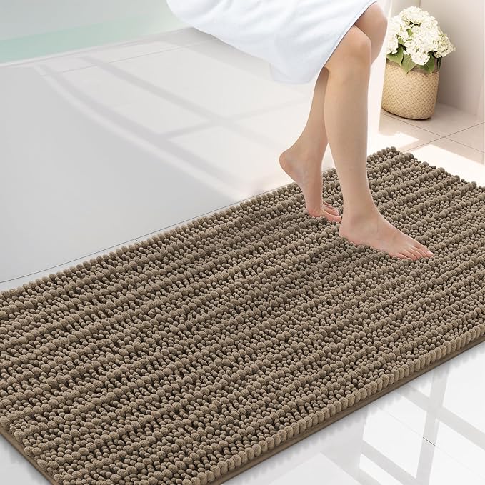 Smiry Bathroom Rugs Mat 47x24, Extra Soft Absorbent Chenille Bath Rugs, Non Slip Rubber Backing Machine Washable Quick Dry Bath Mats for Bathroom Floor, Tub, Shower, Home Decor Accessories, Camel