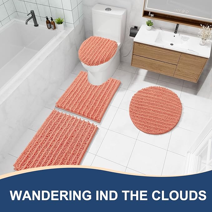 Arotive Luxury Chenille Bathroom Rug Mat, Extra Soft Thick Absorbent Shaggy Bath Rugs, Non-Slip Machine Wash Dry, Plush Bath Mats for Bathroom, Shower and Tub, 36x24, Coral