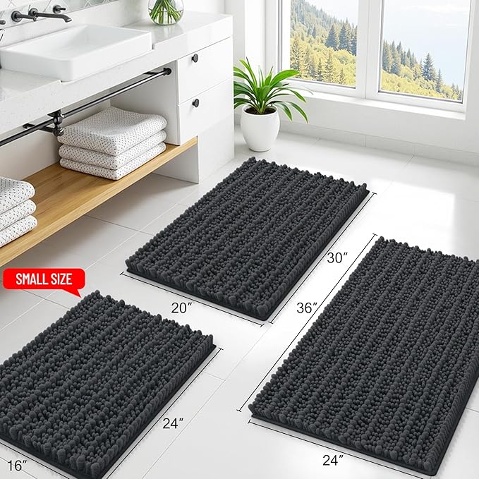 Smiry Bathroom Rugs Mat 47x20, Extra Soft Absorbent Chenille Bath Rugs, Non Slip Rubber Backing Machine Washable Quick Dry Bath Mats for Bathroom Floor, Tub, Shower, Home Decor Accessories, Dark Grey