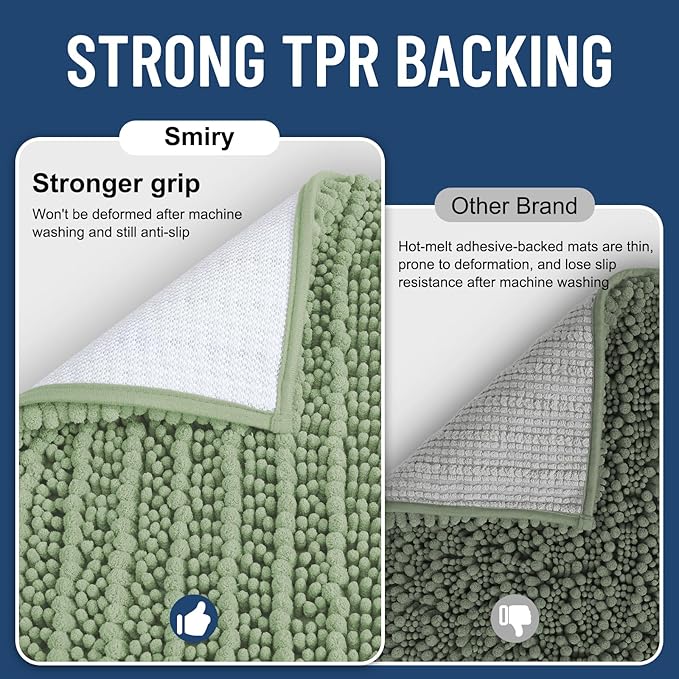 Smiry Bathroom Rugs Mat 44x24, Extra Soft Absorbent Chenille Bath Rugs, Non Slip Rubber Backing Machine Washable Quick Dry Bath Mats for Bathroom Floor, Tub, Shower, Home Decor Accessories, Sage Green