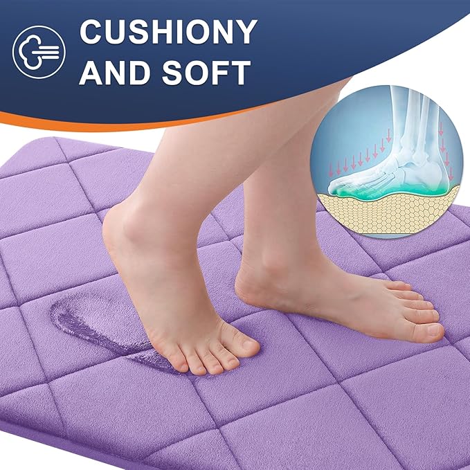 OLANLY Memory Foam Bath Mat 47x20, Ultra Soft and Absorbent Bathroom Rugs, Machine Washable, Comfortable Bath Carpet for Bathroom Floor, Tub and Shower, Lavender