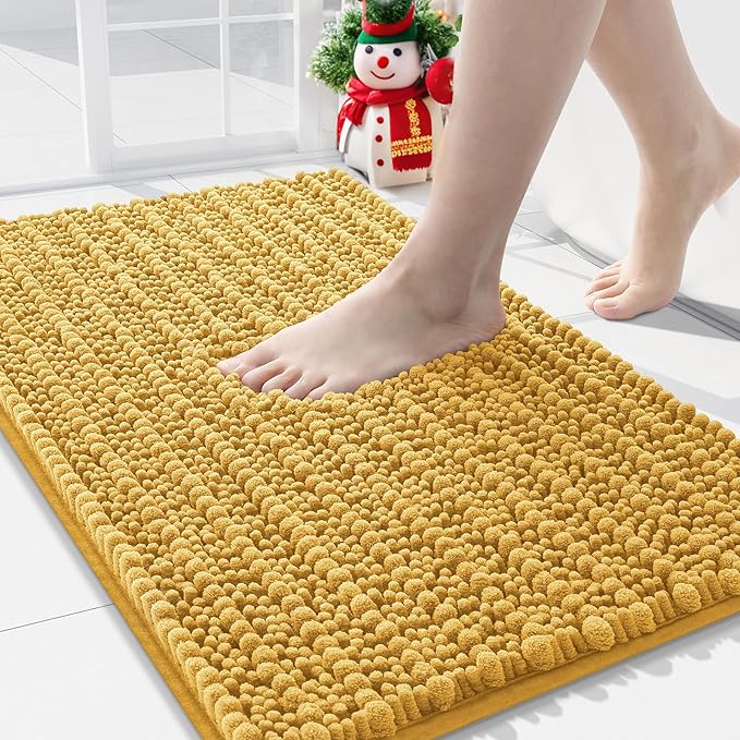 Arotive Luxury Chenille Bathroom Rug Mat, Extra Soft Thick Absorbent Shaggy Bath Rugs, Non-Slip Machine Wash Dry, Plush Bath Mats for Bathroom, Shower and Tub, 30x20, Golden Yellow